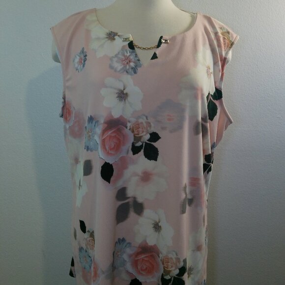 Calvin Klein Top Womens X Large Floral Sleeveless Chain Detail - Picture 1 of 9